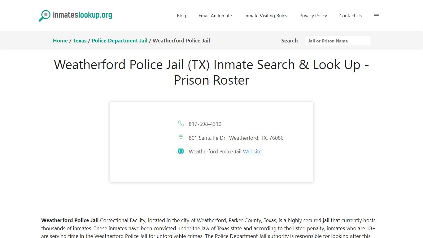 Weatherford Police Jail (TX) Inmate Search & Look Up - Prison Roster